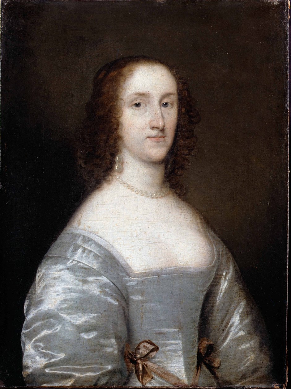 Porträtt av en dam i vitt av Cornelius the elder Johnson