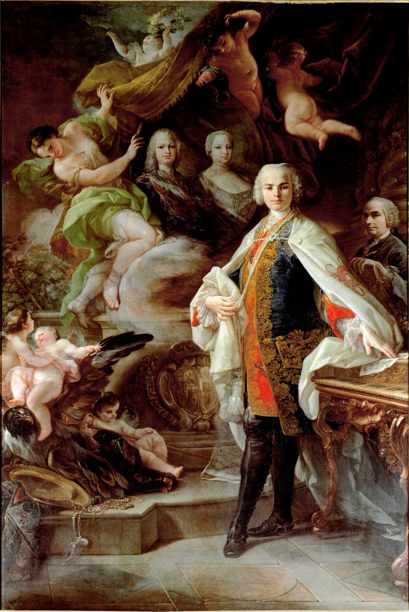 Porträtt av den italienske kastraten Carlo Farinelli (känd som Carlo Broschi av Corrado Giacquinto