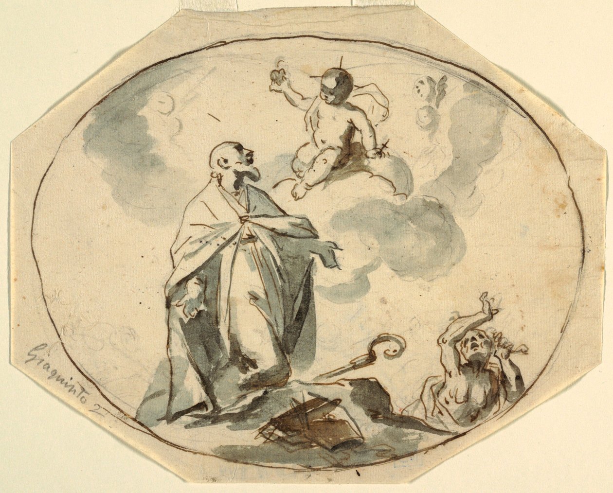 Biskop Saint Adoring Christ Child av Corrado Giaquinto
