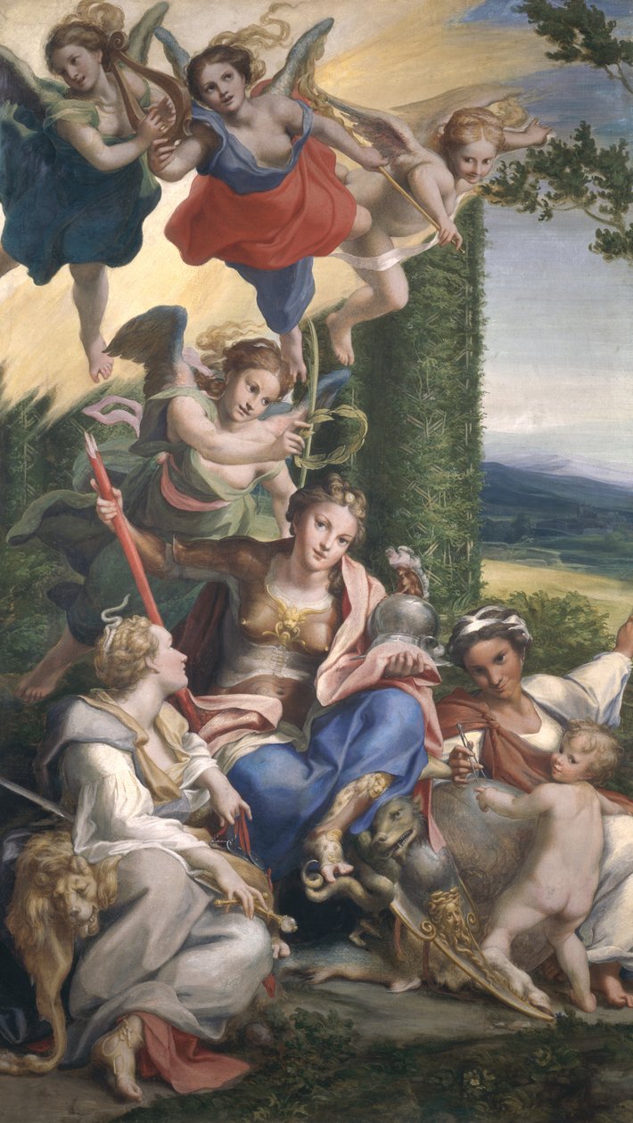 Allegori över dygderna, ca 1529-30 (tempera på duk) av Antonio da Correggio