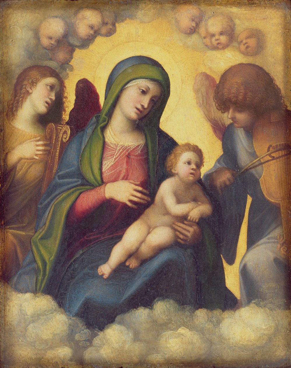 Madonna och barn och barn i härlighet, c.1520 av Antonio da Correggio