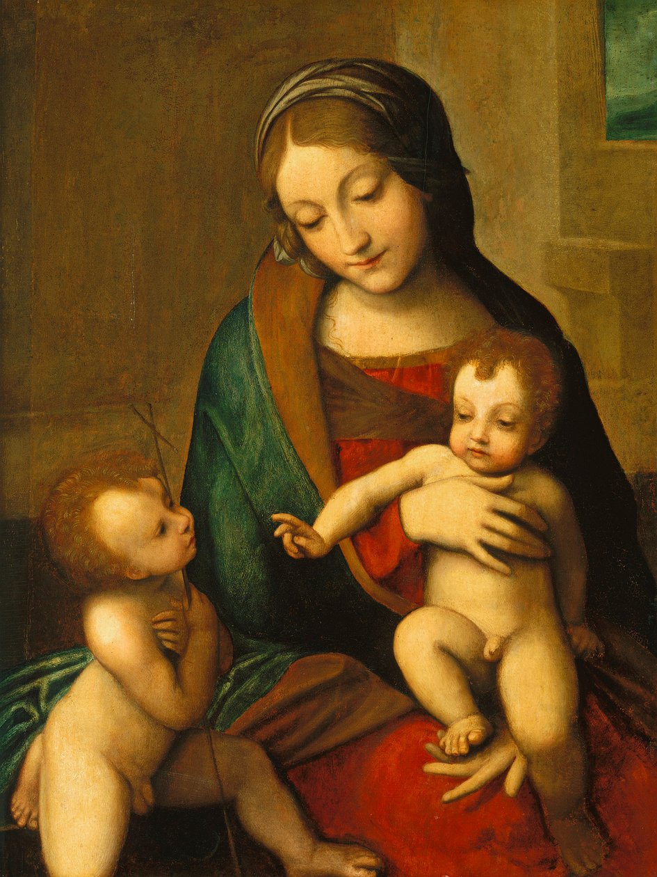 Madonna och barn med spädbarnet Saint John, ca. 1510 av Antonio da Correggio