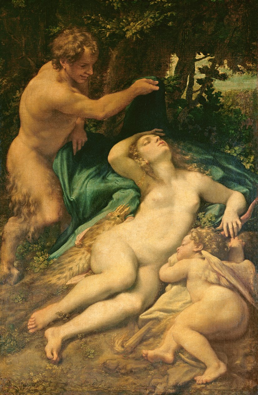 Venus, Satyr och Amor, 1528 av Antonio da Correggio