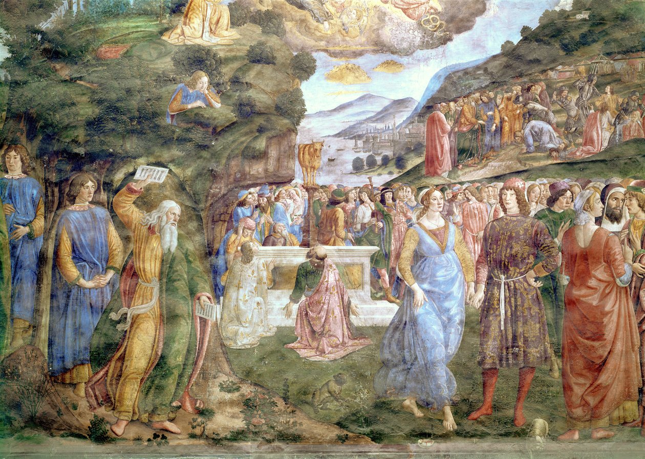 Tillbedjan av den gyllene kalven, från Sixtinska kapellet av Cosimo Rosselli