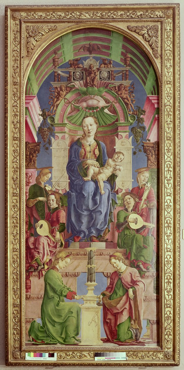 The Virgin and Child Enthroned, mitten av 1470-talet (olja och ägg på tempera på poppel) av Cosimo Tura