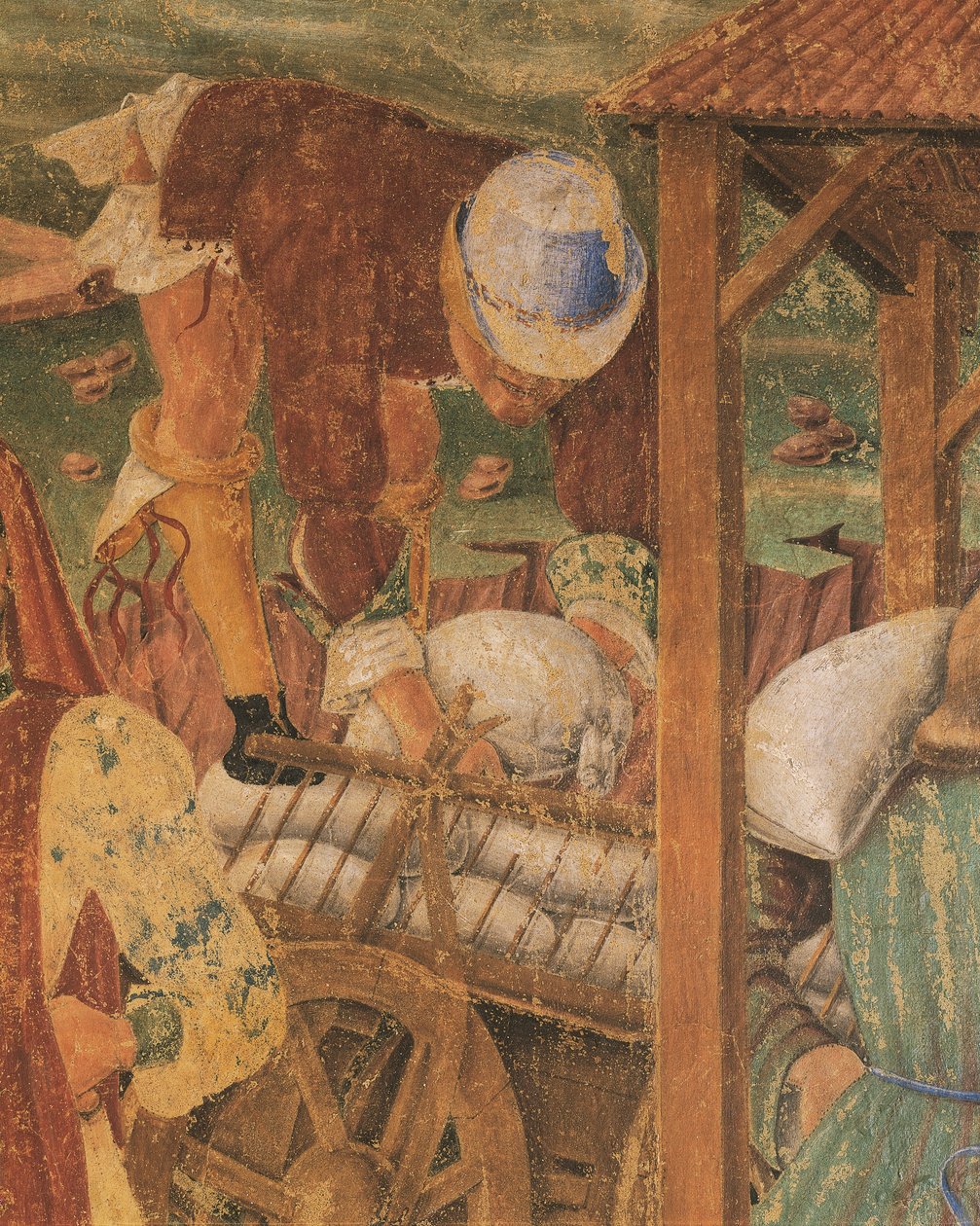 Handlare på jobbet, detalj från Triumph of Ceres, scen från augusti månad, tillskriven Cosimo Tura av Cosimo (attr. to) Tura