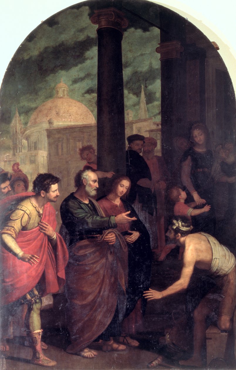 De heliga Petrus och Johannes helar en krympling av Cosimo Gamberucci or Gambaruccio