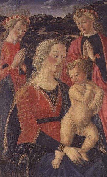 Madonna na Mtoto pamoja na Malaika Wawili av Cosimo Rosselli