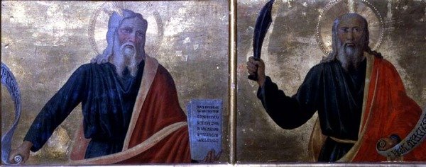 Moses och Abraham (tempera på panel) av Cosimo Rosselli