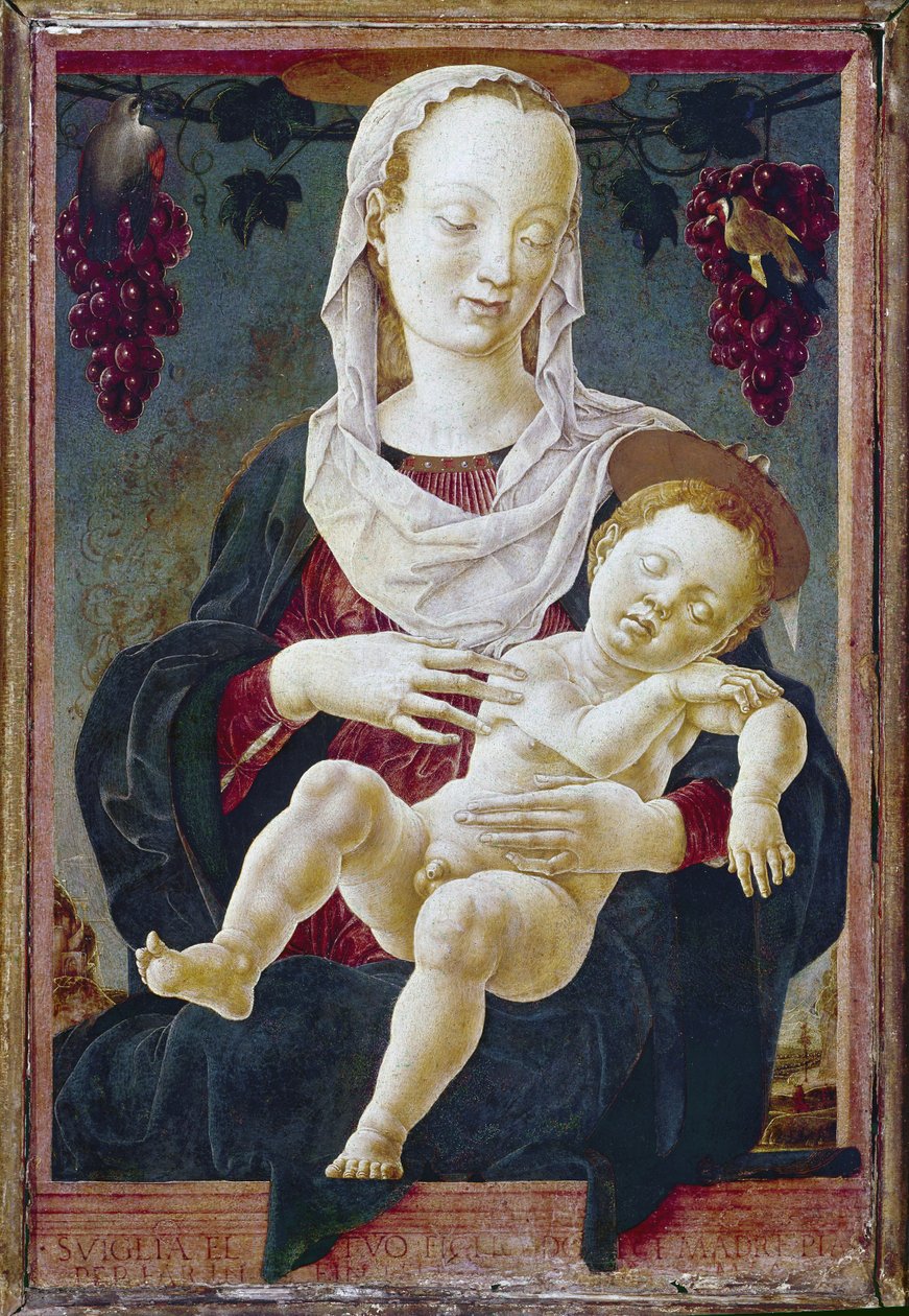 Madonna och barn, känd som Our Lady of the Zodiac. c.1459-63 (tempera ombord) av Cosimo Tura