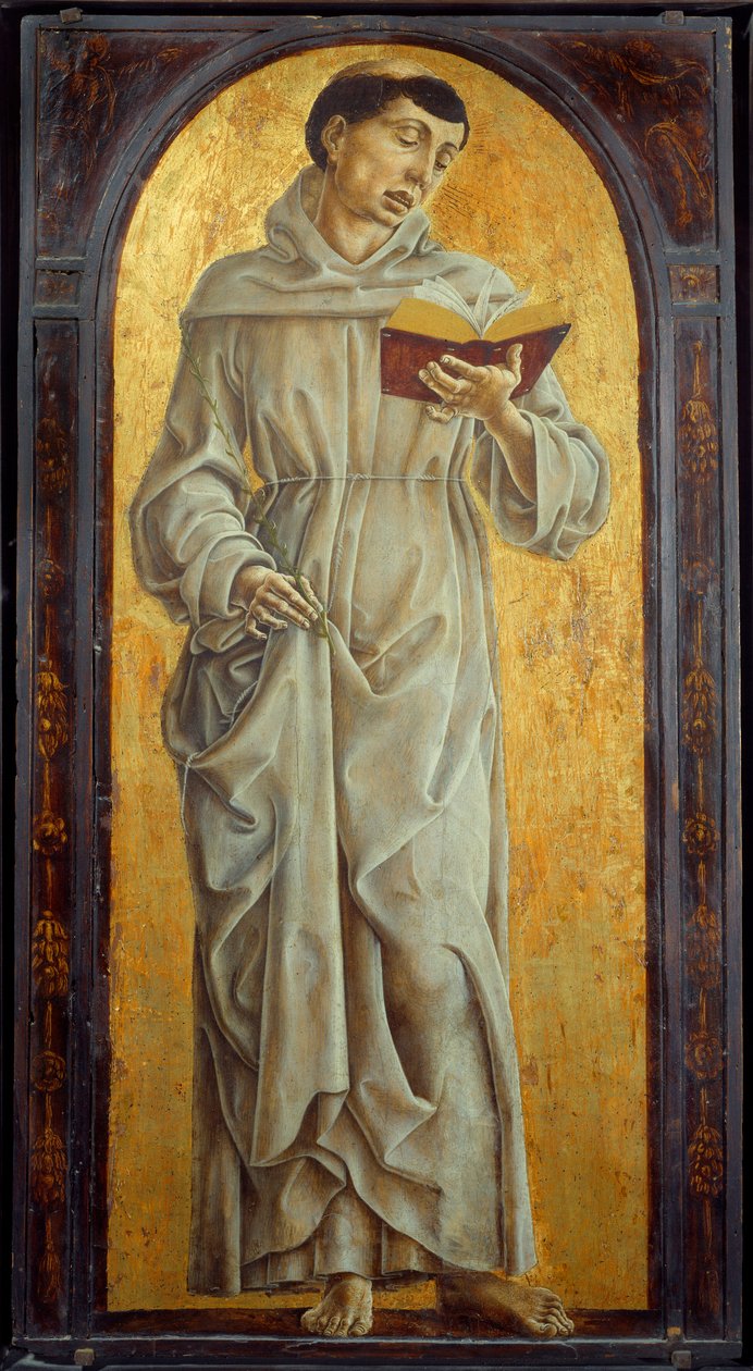 Sankt Antonius av Padua läsning (san antonio di padova) Trämålning av Cosme Tura (1430-1495) Sön. 0,71x0,31 m av Cosimo Tura