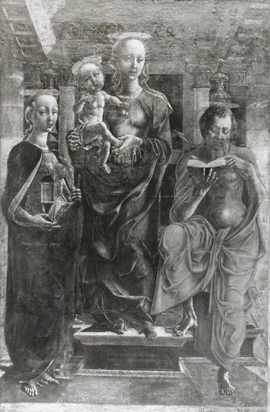 Jungfrun och barnet med Maria Magdalena och den helige Hieronymus av Cosimo Tura
