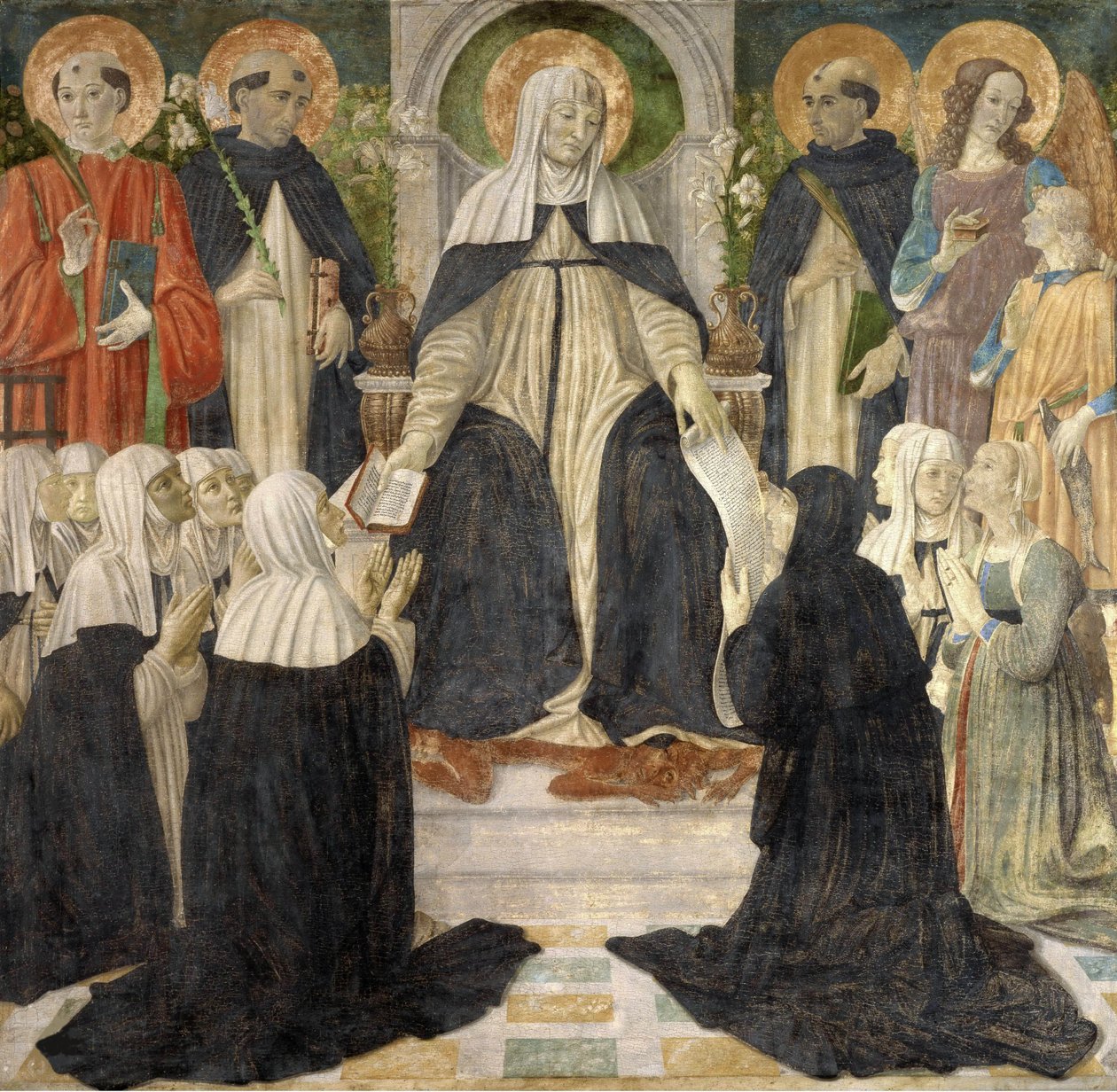 Den heliga Katarina av Siena som andlig moder av den andra och tredje orden av Saint Dominic, c1499. av Cosimo di Lorenzo Rosselli