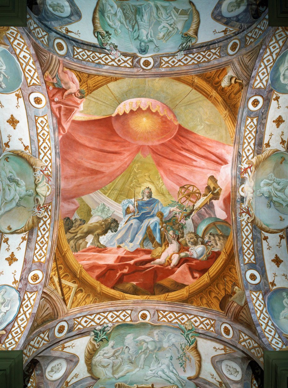 Klostret Saint Emmeran, sedan 1812 residens för furstarna Thurn und Taxis: Takfresk i biblioteket, Kung Salomo ... (fresk) av Cosmas Damian Asam