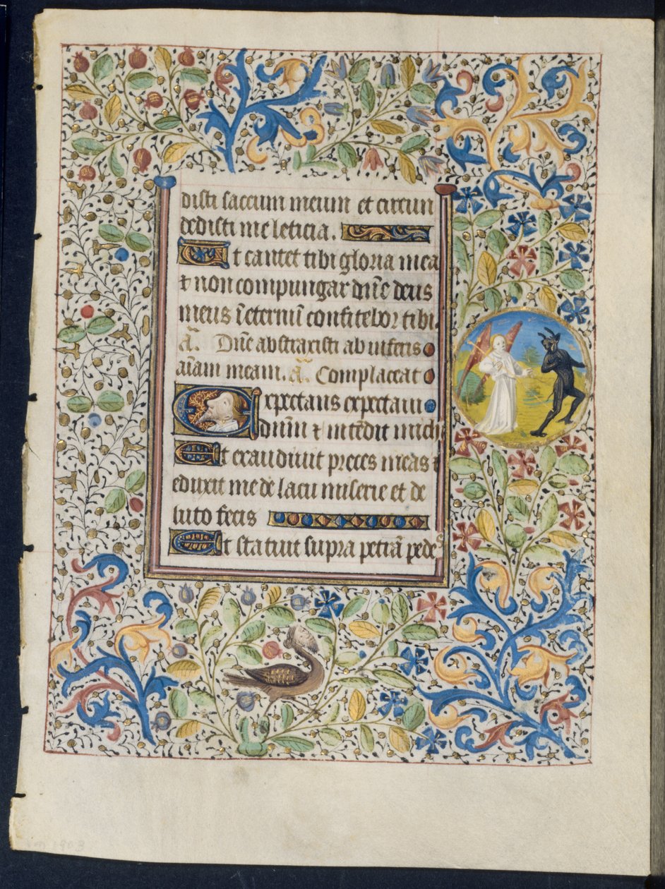 Leaf from a Book of Hours: Angel Chasing a Devil recto och Two Devils verso, ca. 1460. av Coëtivy Master