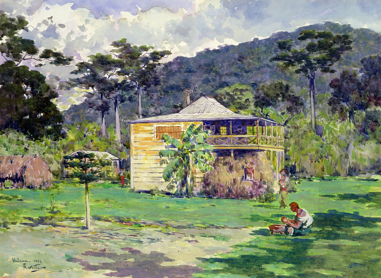 Vailima, 1892, hem för Robert Louis Stevenson på Samoa av Count Girolamo Pieri Nerli