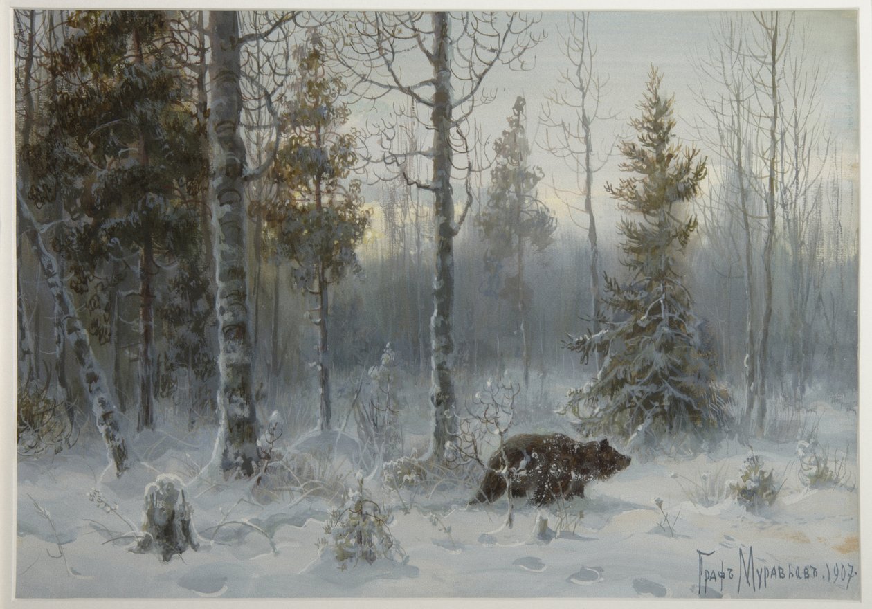 Björn i vinterskogen, 1907 av Count Vladimir Leonidovich Muravyov
