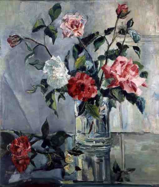 Roses on a Ledge in a Glass Vase, c.1922 (olja på duk) av Countess Nora  (fl.1927 33) Wydenbruck