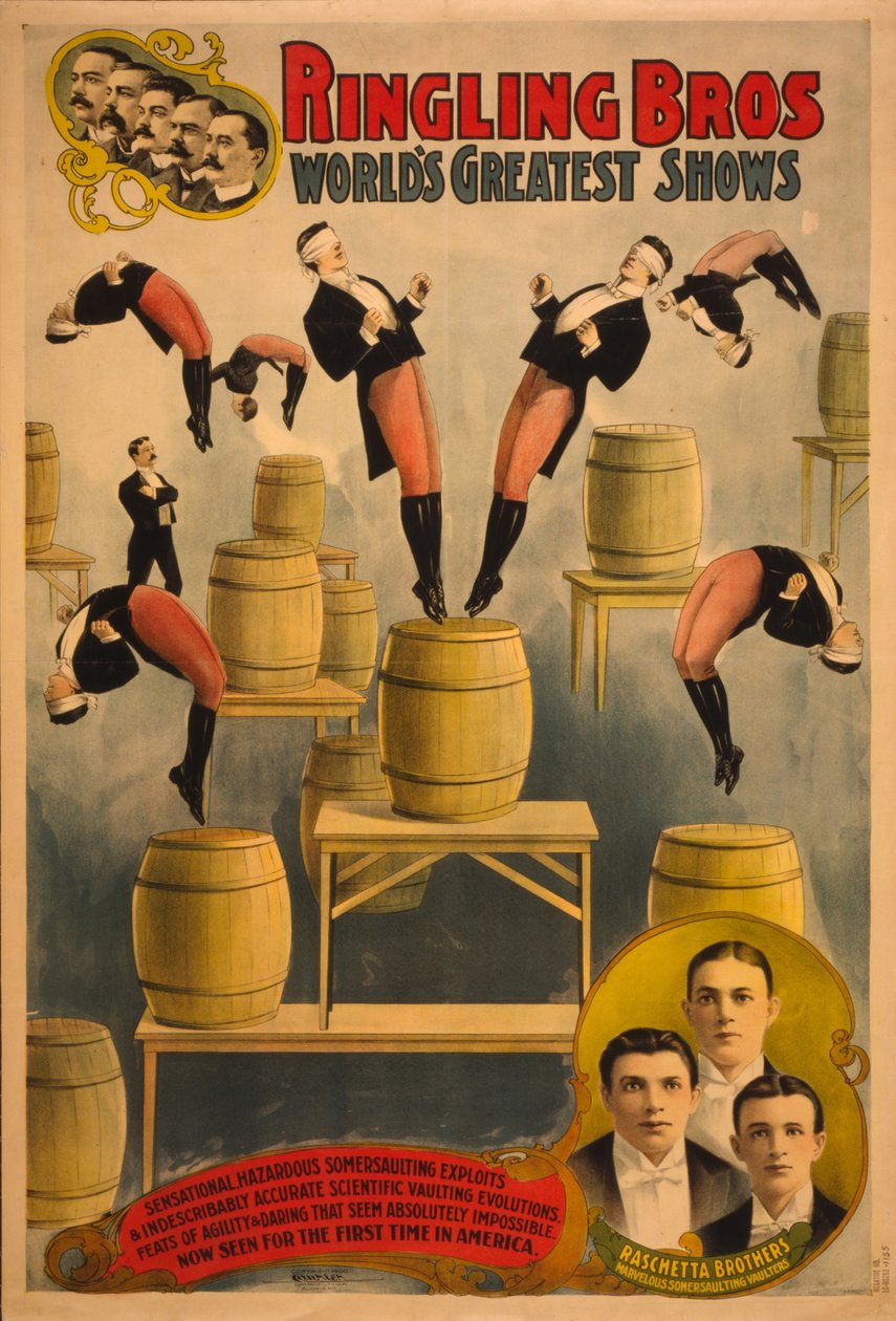 Ringling Bros, världens största shower Raschetta-bröder, fantastiska volterhoppare, ca. 1900 av Courier Company Lith.