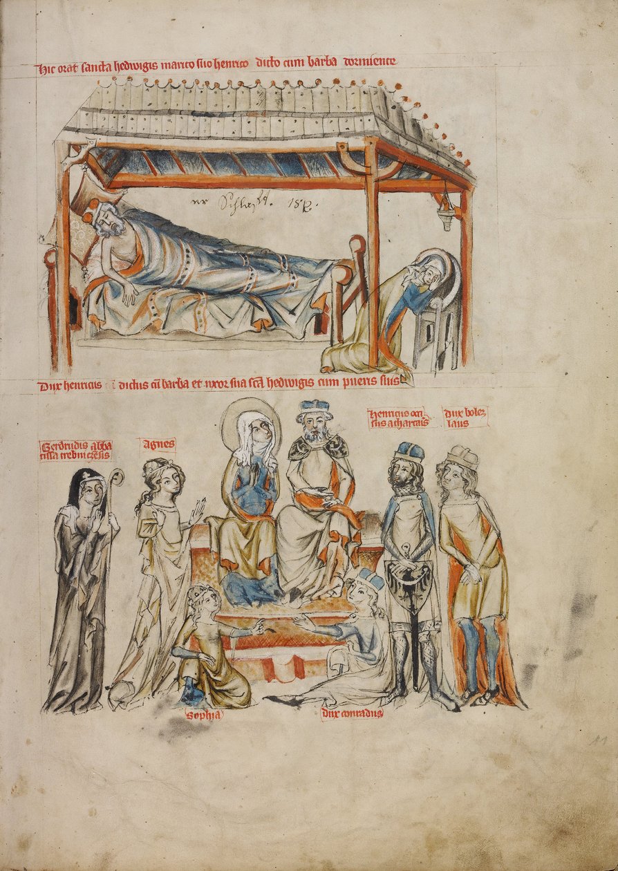 Heinrich Sleeping och Hedwig ber. Heinrich och Hedwig med sina barn, 1353 av Court workshop of Duke Ludwig I