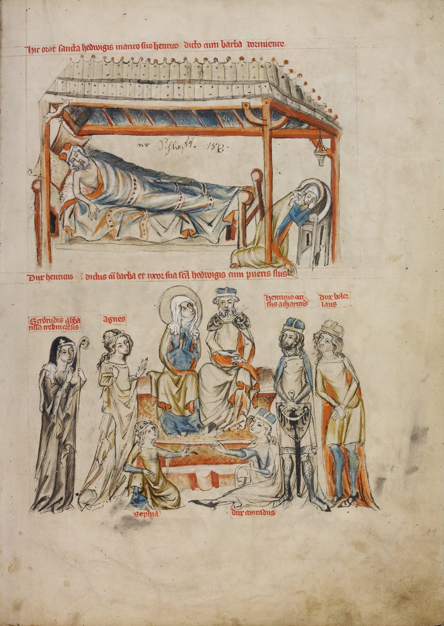 Heinrich Sleeping och Hedwig ber; Heinrich och Hedwig med sina barn av Court workshop of Duke Ludwig I of Liegnitz and Brieg