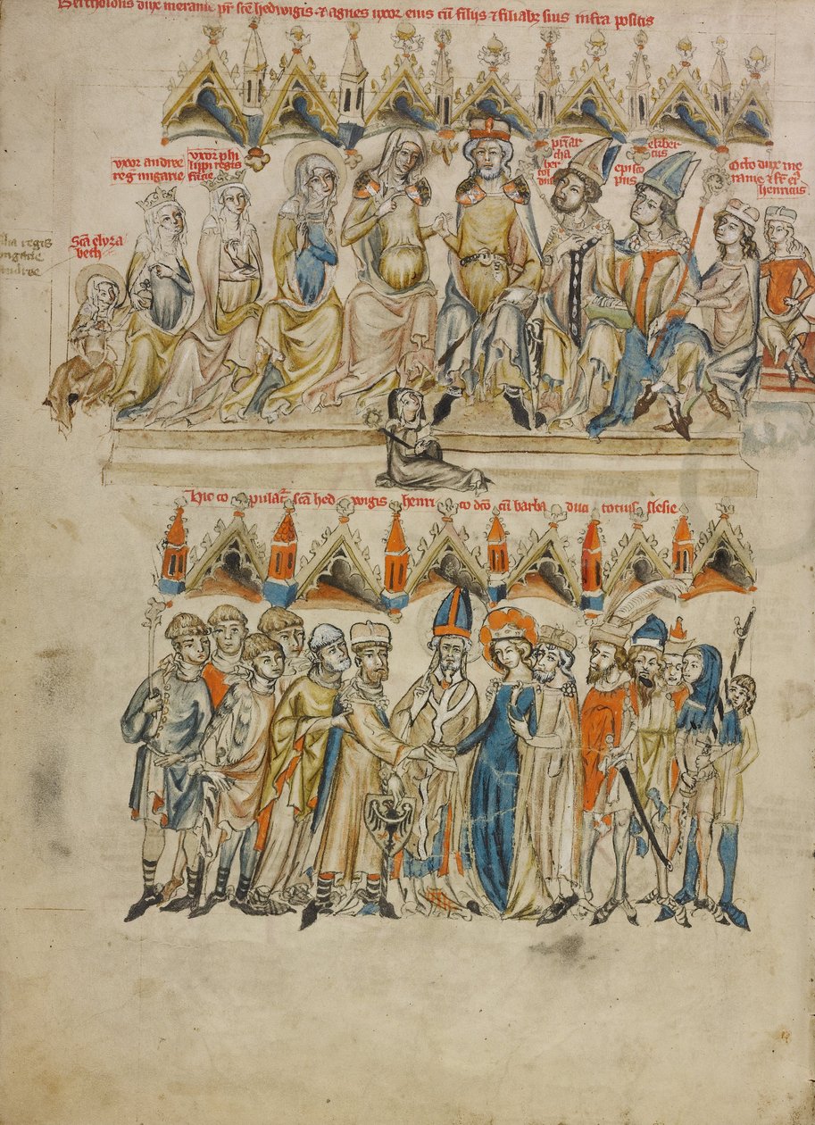 Familjen Berthold VI; Äktenskapet mellan Hedwig och Heinrich av Court workshop of Duke Ludwig I of Liegnitz and Brieg