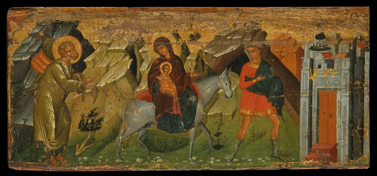 Flygningen till Egypten (äggtempera på panelen) av Cretan School