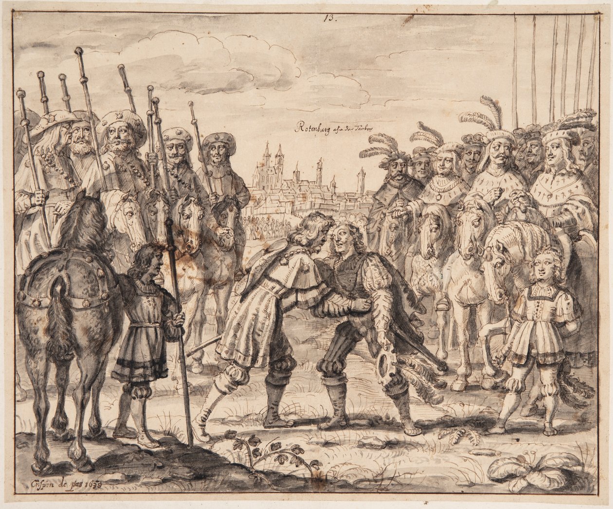 Christian I träffar prins Maximilian i Rothenburg ob der Tauber 1474 av Crispijn de Passe