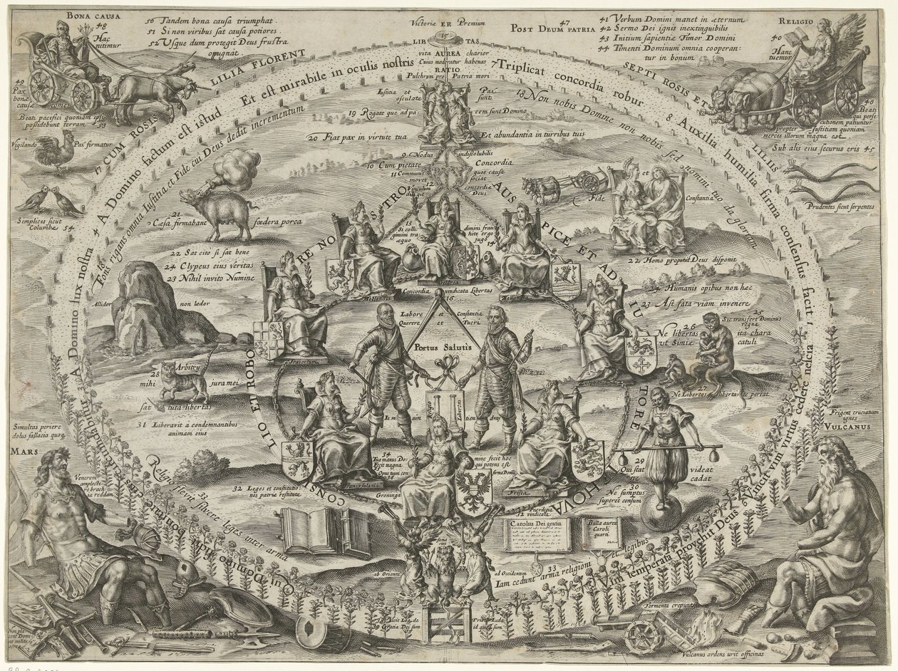 Allegori om solidariteten inom republiken under vapenvilan, 1609 Victoriae Premium (titel på objekt) av Crispijn van de Passe (I)