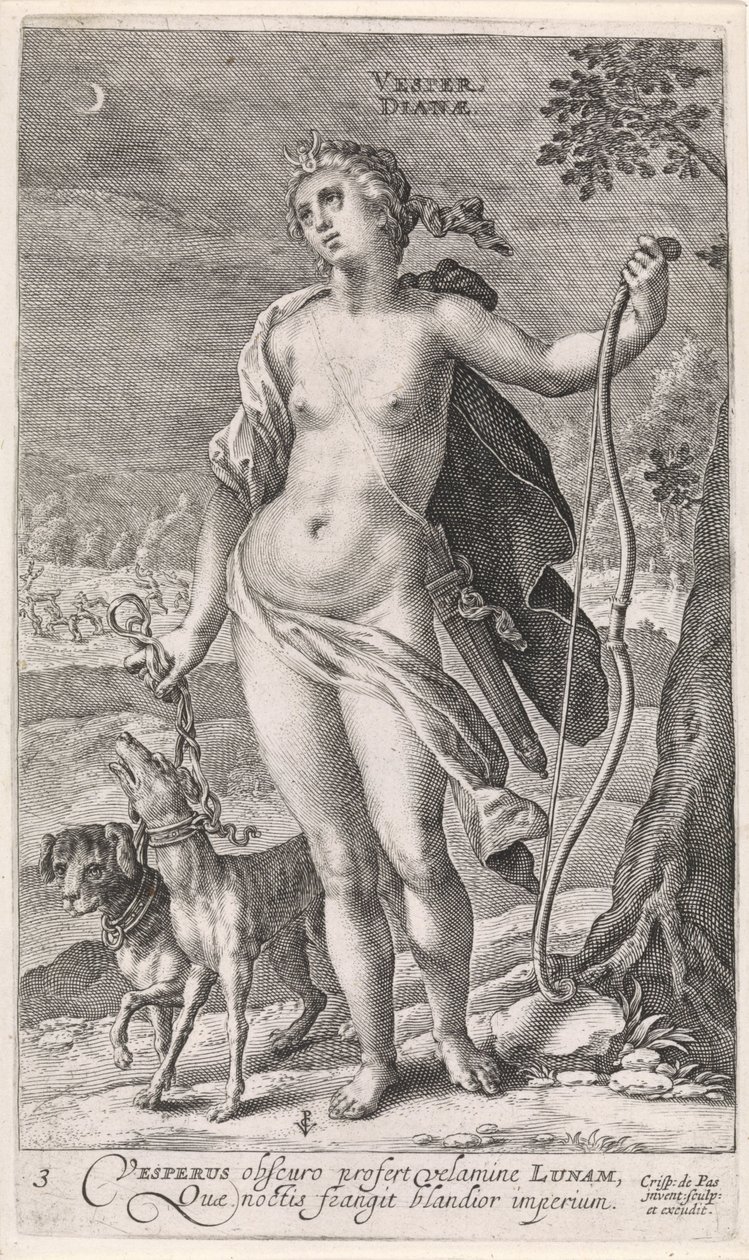 Kväll Vesper Dianæ (titel på objekt) The Four Times of the Day (serietitel) av Crispijn van de Passe (I)