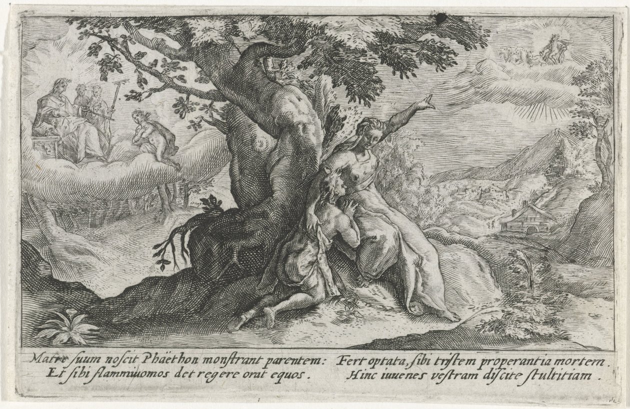 Clymene och Phaëthon Metamorfosen van Ovidius (serietitel) av Crispijn van de Passe (I)