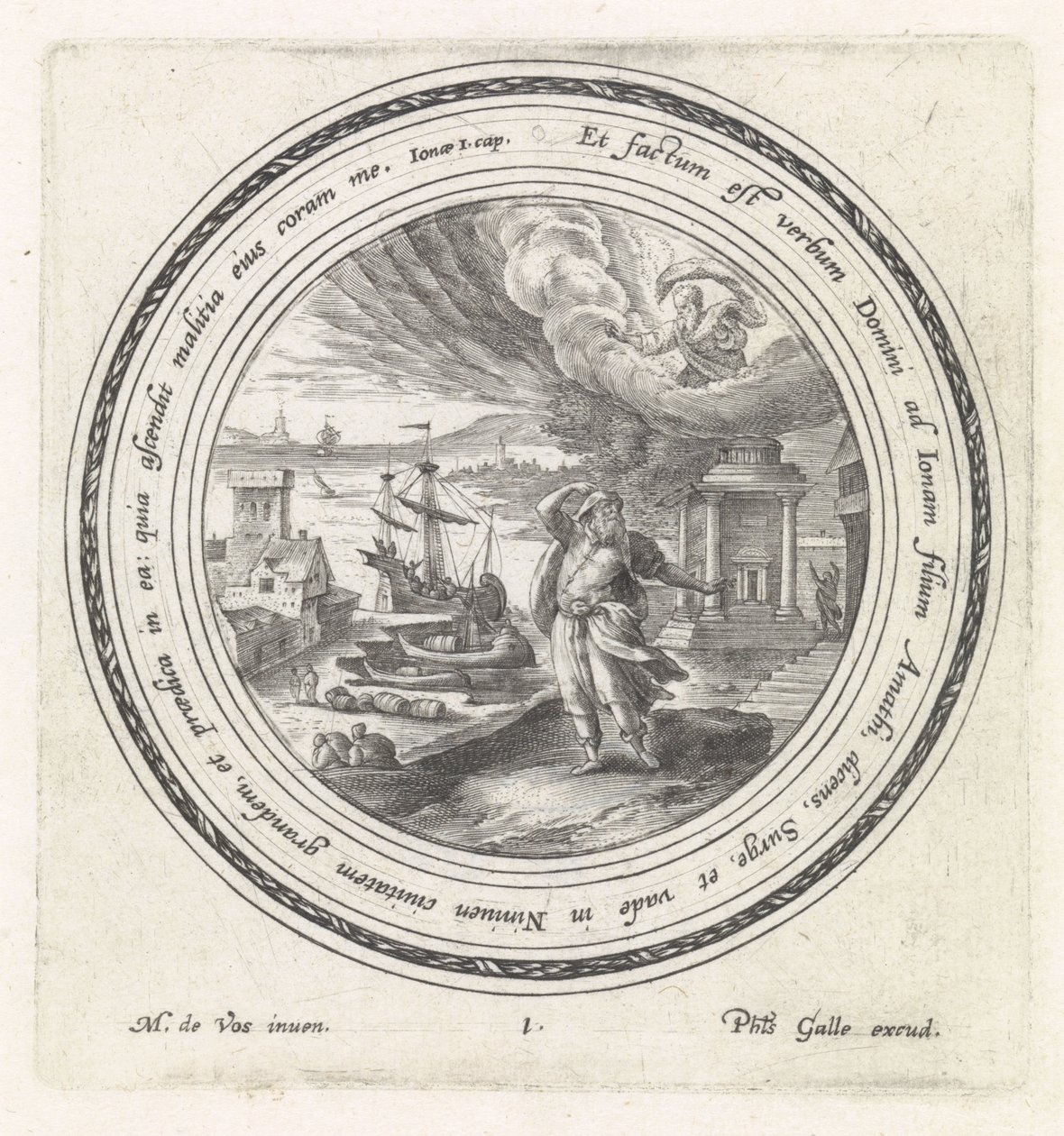 Gud sänder Jona till Nineve History of Jonah (serietitel) av Crispijn van de Passe (I)