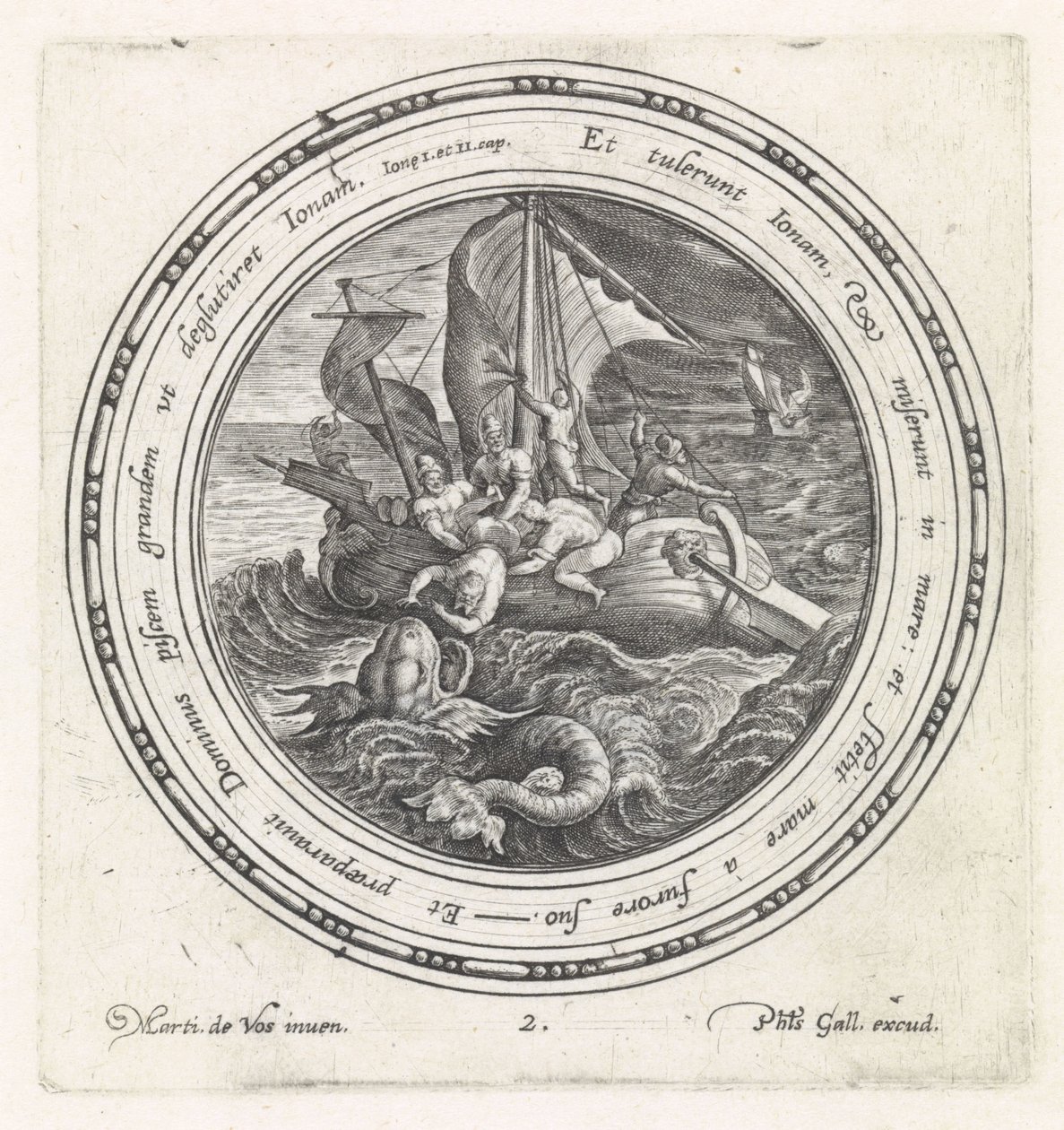 Jonah kastas överbord av sjömännen History of Jonah (serietitel) av Crispijn van de Passe (I)
