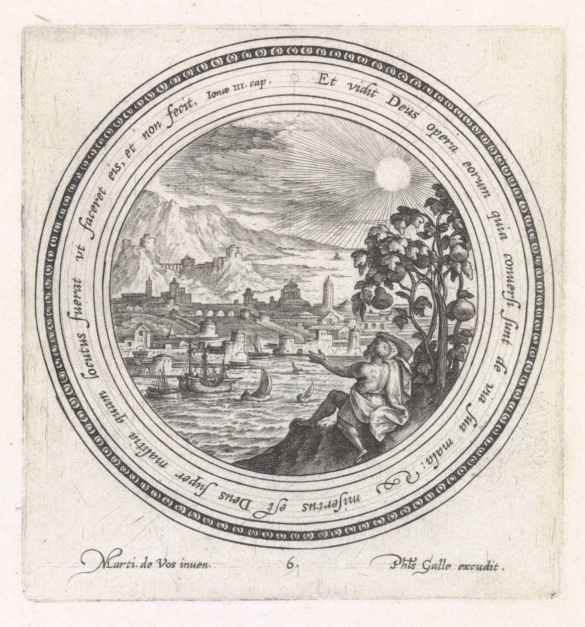 Jonas sitter under kalebassen History of Jonah (serietitel) av Crispijn van de Passe (I)