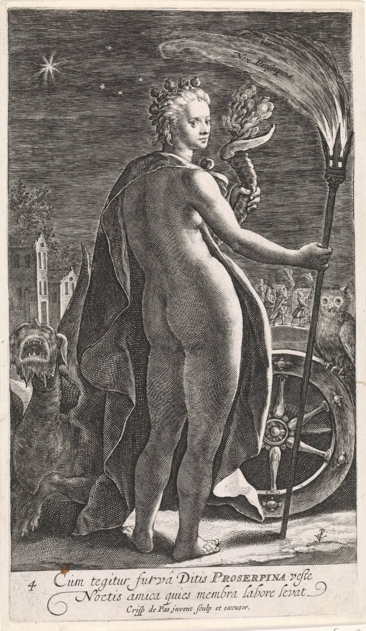 Natt Nox Proserpine (titel på objekt) The Four Times of the Day (serietitel) av Crispijn van de Passe (I)