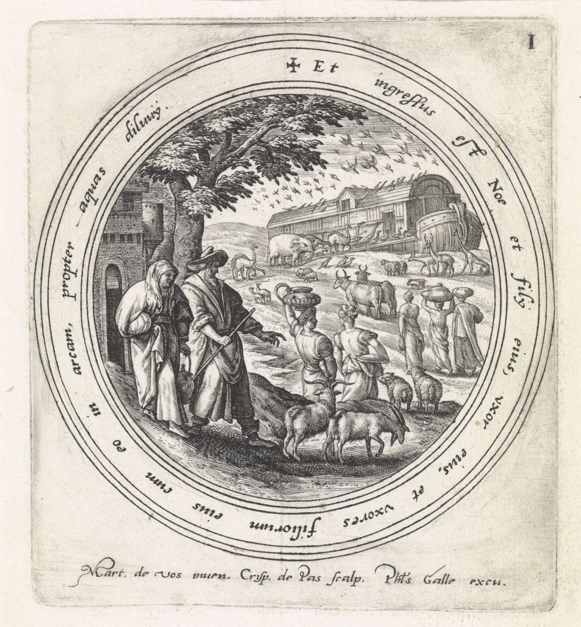 Noa gick ombord på arken med sin familj och djuren History of Noah (serietitel) av Crispijn van de Passe (I)