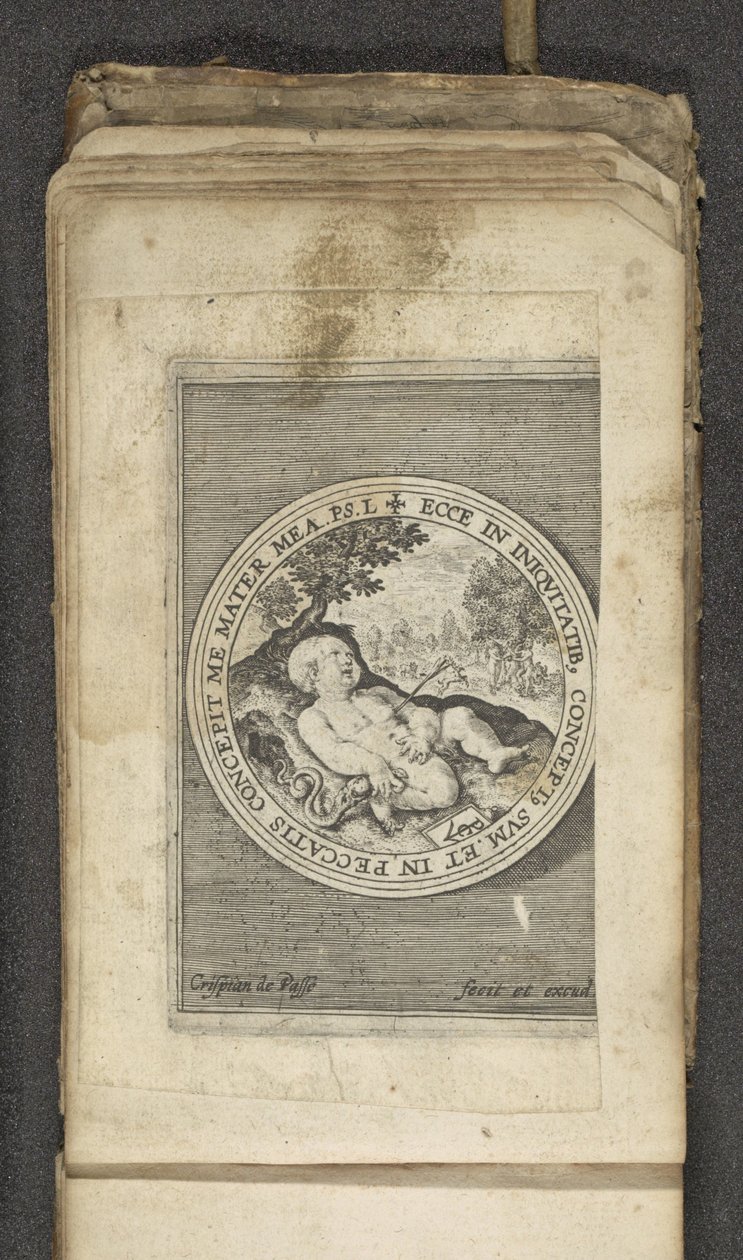 Putto med genomborrat hjärta Putti föreställer Guds ord (serietitel) Verbum Dei (serietitel) av Crispijn van de Passe (I)