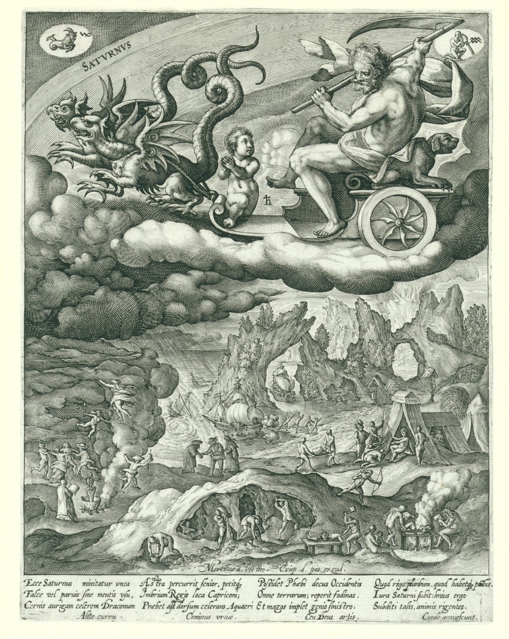 Saturnus Satvrnvs (titel på objekt) De sju planeterna (serietitel) Platons gyllene kedja (serietitel) av Crispijn van de Passe (I)