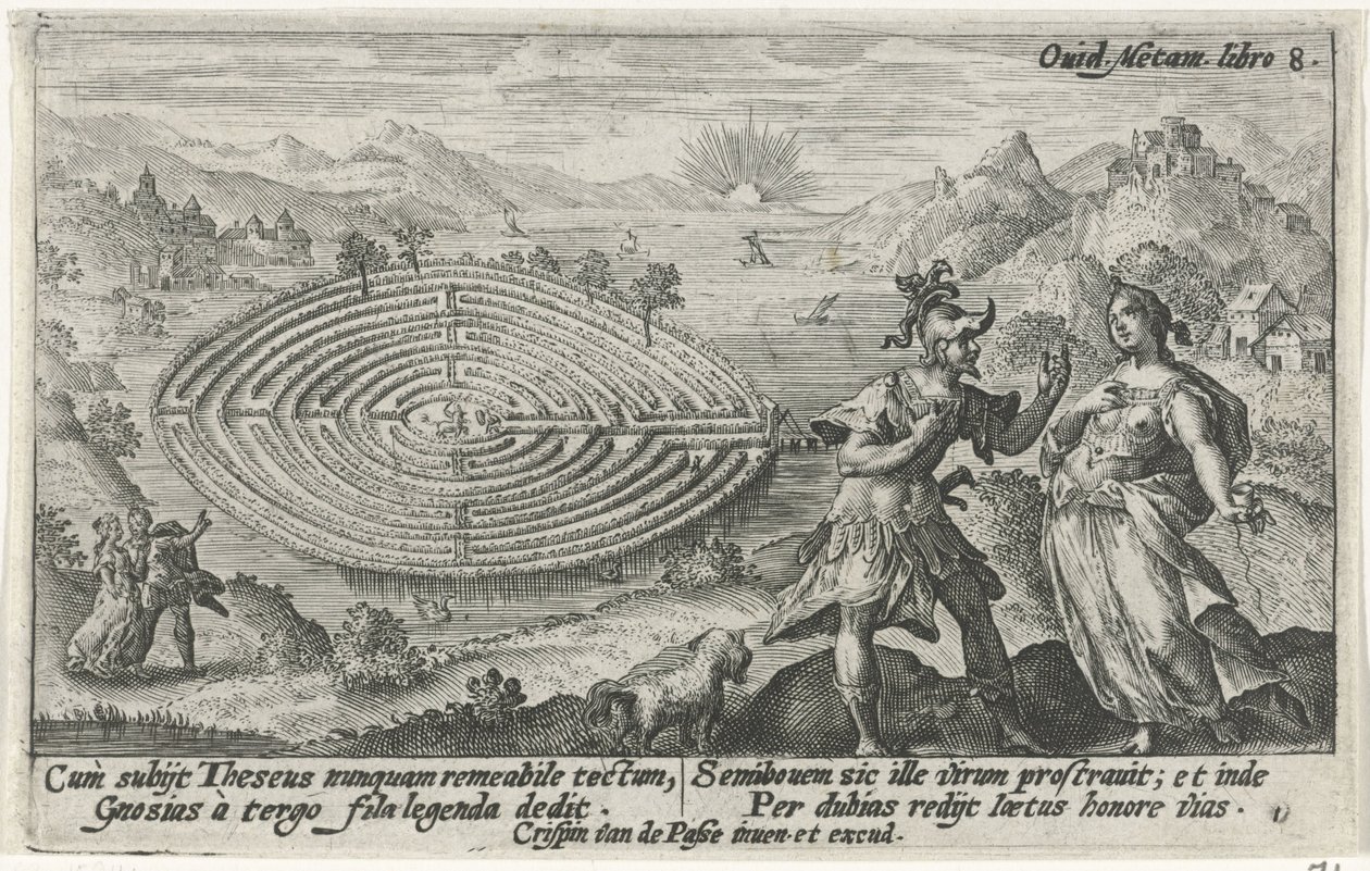Theseus en Ariadne Metamorfosen van Ovidius (serietitel) av Crispijn van de Passe (I)
