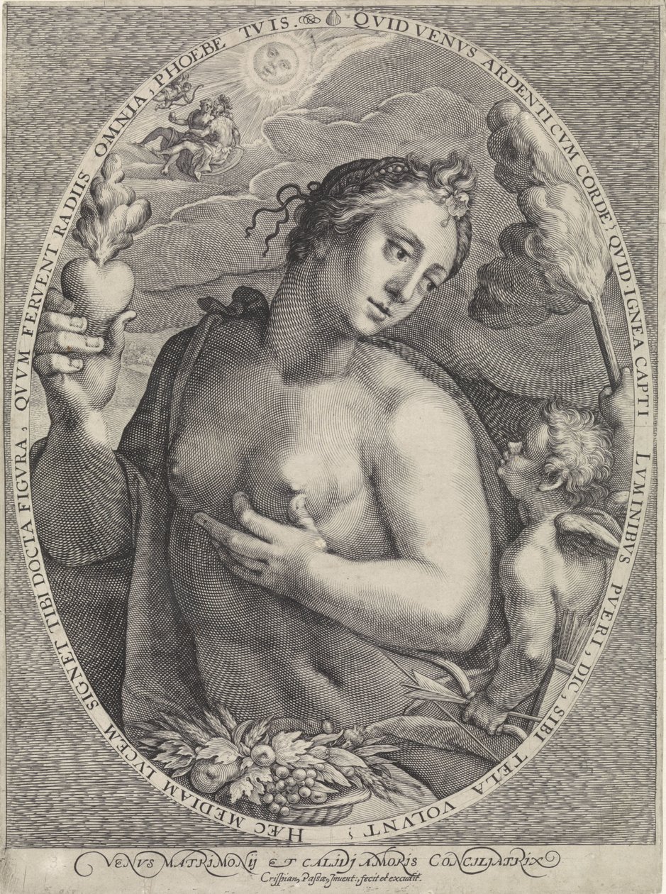 Venus en Amor Venus Matrimonij och Calidj Amoris Conciliatrix (titel på objekt) Diana, Venus en Aurora (serietitel) av Crispijn van de Passe (I)