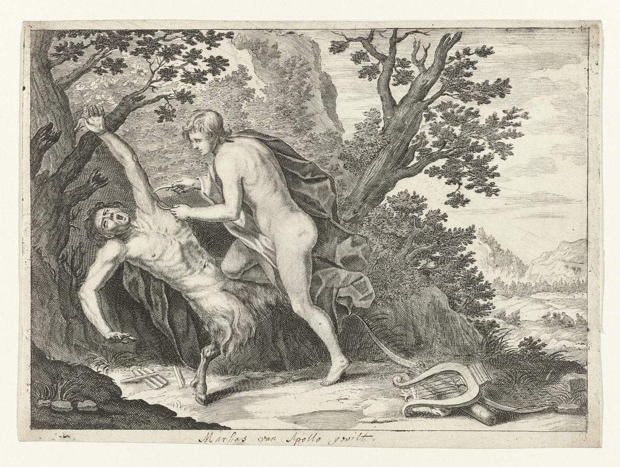 Apollo vissnar Marsyas av Crispijn van de Passe (II) (attributed to)