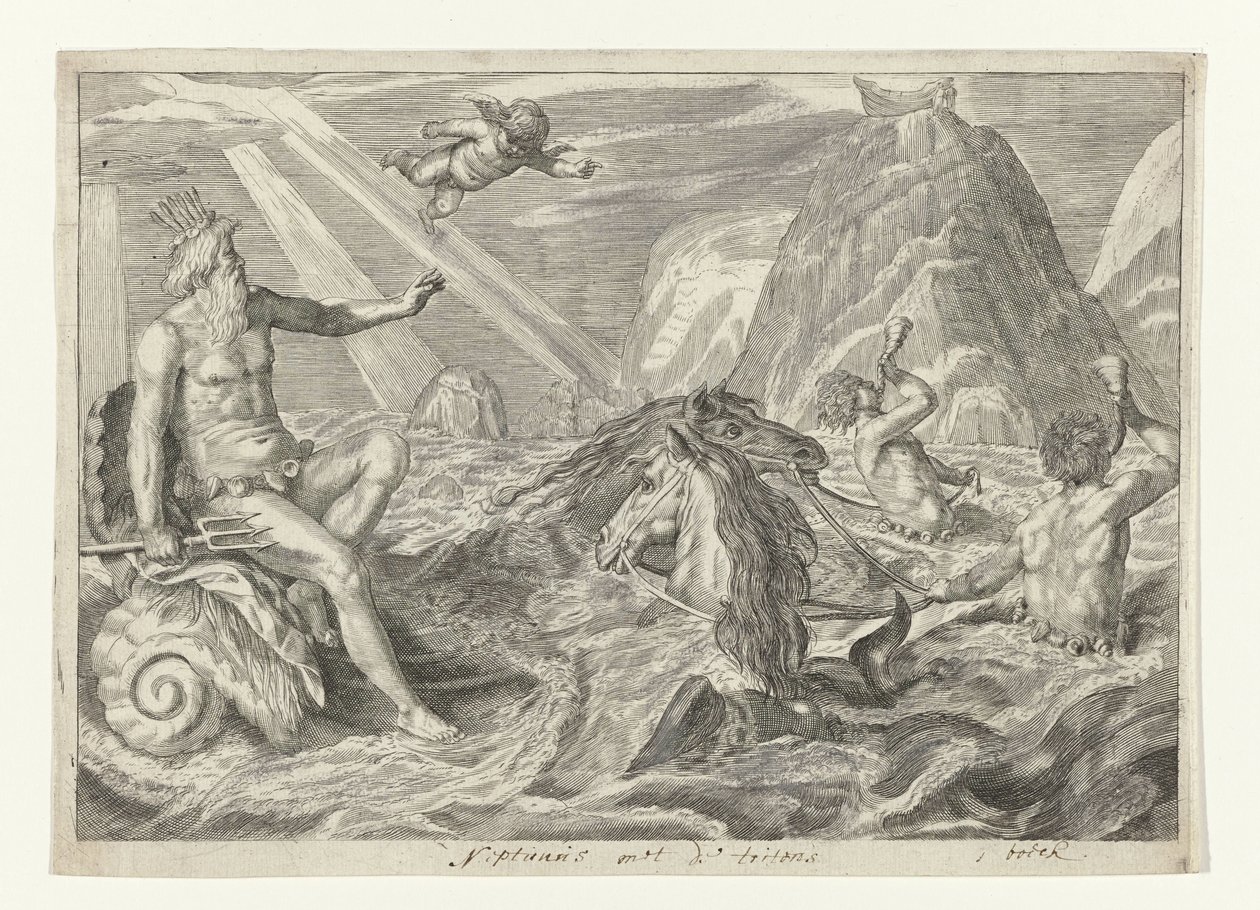 Neptunus mötte de tritoner Metamorphosen van Ovidius (serietitel) av Crispijn van de Passe (II) (attributed to)