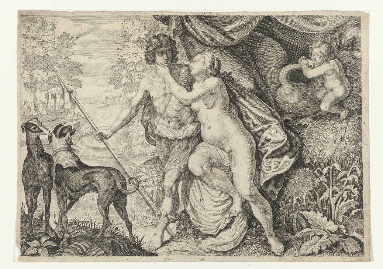 Venus i Adonis Metamorfosen van Ovidius (serietitel) av Crispijn van de Passe (II) (attributed to)