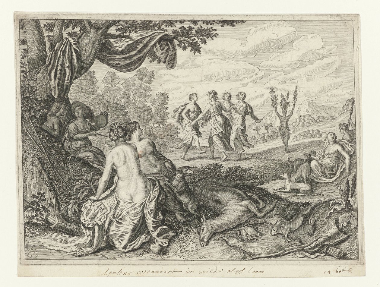 Apulian Shepherd förvandlades till ett olivträd Metamorphoses of Ovid (serietitel) av Crispijn van de Passe (II) (workshop of)