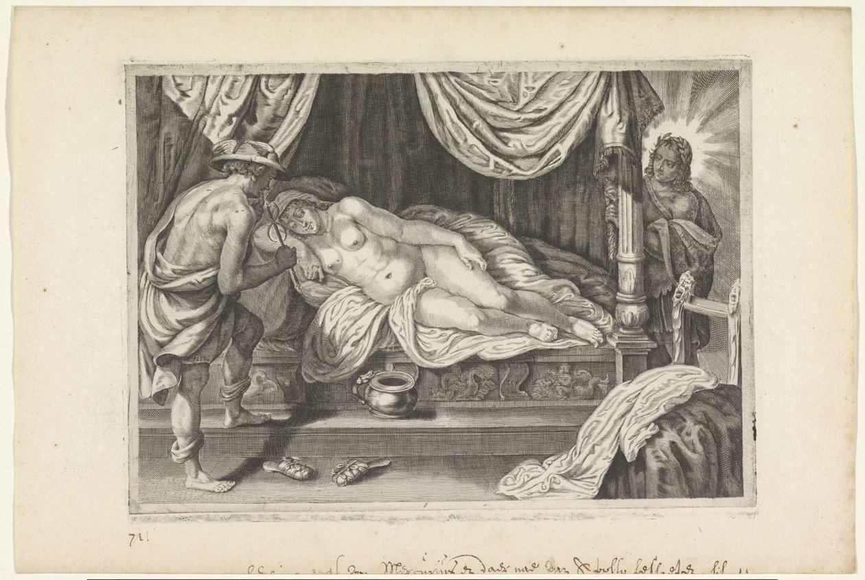 Apollo och Merkurius besöker Chione Metamorfosen van Ovidius (serietitel) av Crispijn van de Passe (II)