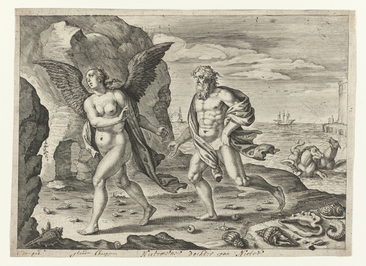 Coronis en Neptunus Metamorfosen van Ovidius (serietitel) av Crispijn van de Passe (II)