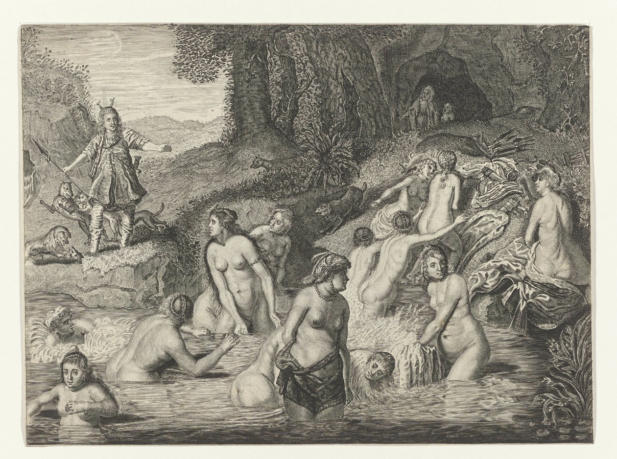 Diana förvandlar Actaeon till ett rådjur Metamorphoses of Ovid (serietitel) av Crispijn van de Passe (II)