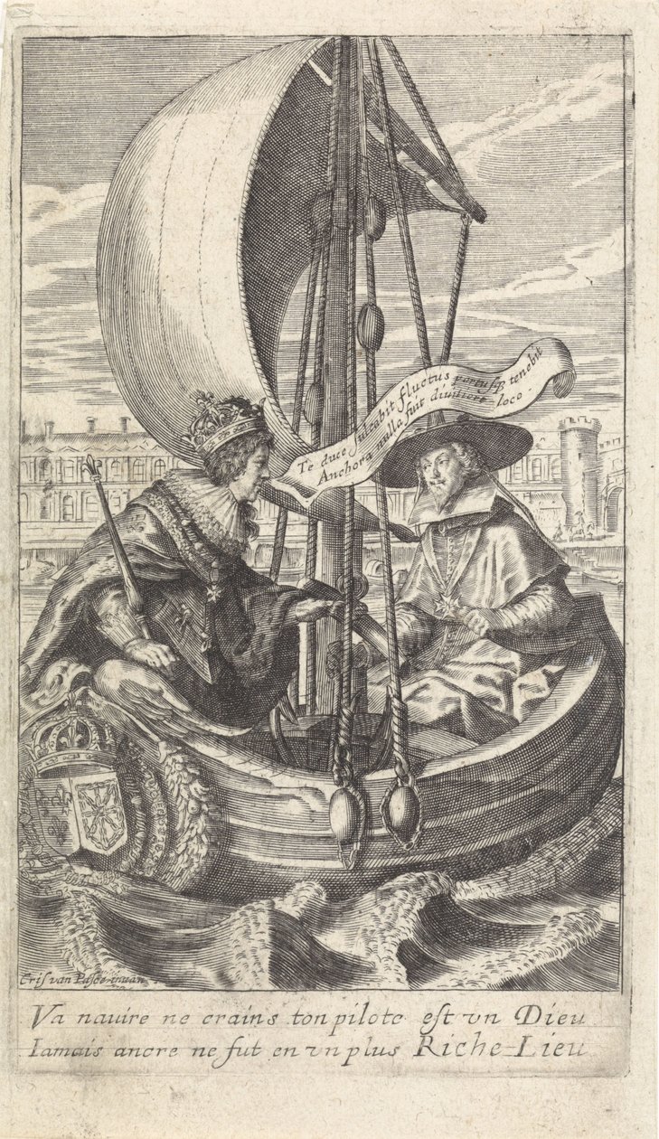 Kung Ludvig XIII och kardinal Richelieu i en pråm av Crispijn van de Passe (II)