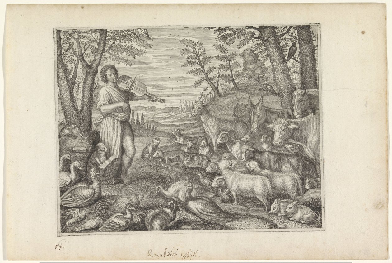 Orfeus förtrollar djuren med sin musik Metamorphoses of Ovid (serietitel) av Crispijn van de Passe (II)