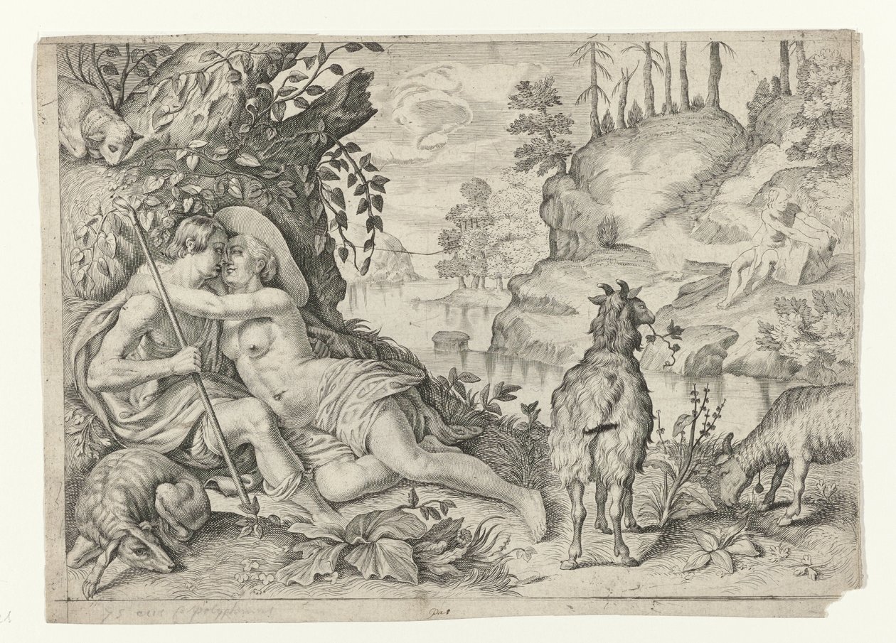 Polyphemus fångades av Acis en Galatea Metamorfosen van Ovidius (serietitel) av Crispijn van de Passe (II)